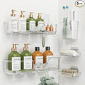 HAMITOR 5 Pack Adhesive Shower Caddy, Clear Transparent Shower Organizer | Modern Clear Design, Waterproof Adhesive Setup, Quick Drainage Shelves, Perfect for Homeowner, Apartments & Stylish Bathrooms by HAMITOR