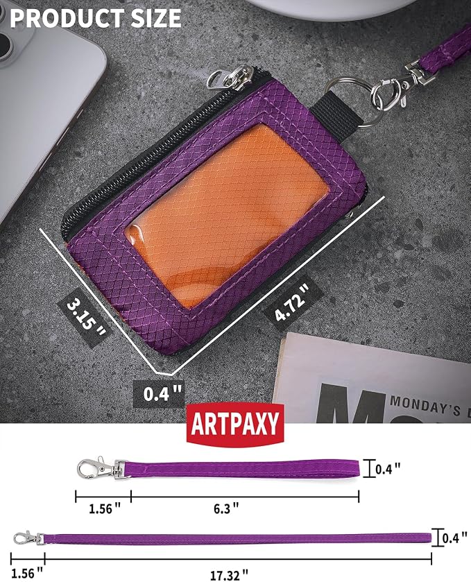 Artpaxy Minimalist Wallet For Mens Womens, Keychain RFID Blocking Zipper Small Wallet with ID Window 2 Lanyards,Water Resistant Travel Cash Card Coin Case Boys Girls - Image 3
