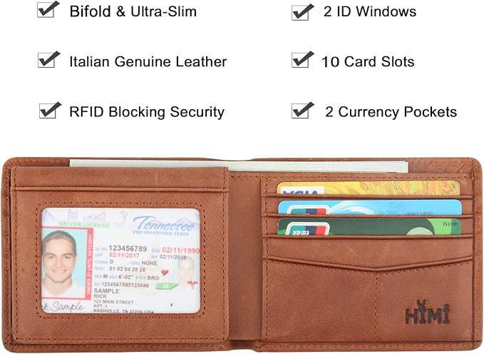 HIMI Wallet for Men-Genuine Leather RFID Blocking Bifold Stylish Wallet With 2 ID Window - Image 3
