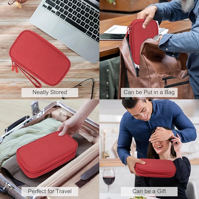 FYY Electronic Organizer, Travel Tech Pouch Bag, Medium, Red | Wrist Strap, Waterproof, Double Layers Portable Electronics Travel Carrying Case for Cord, Charger, Daily Business Trips Use - Image 7