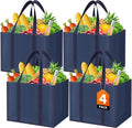WISELIFE Reusable Grocery Bags, Foldable, Lasting Use, 35L, 4 Pack, Blue | Large Shopping Bags with Reinforced Stitching, Water-Resistant Grocery Totes for Kitchen, Market, Car Trunk, Picnic by WiseLife