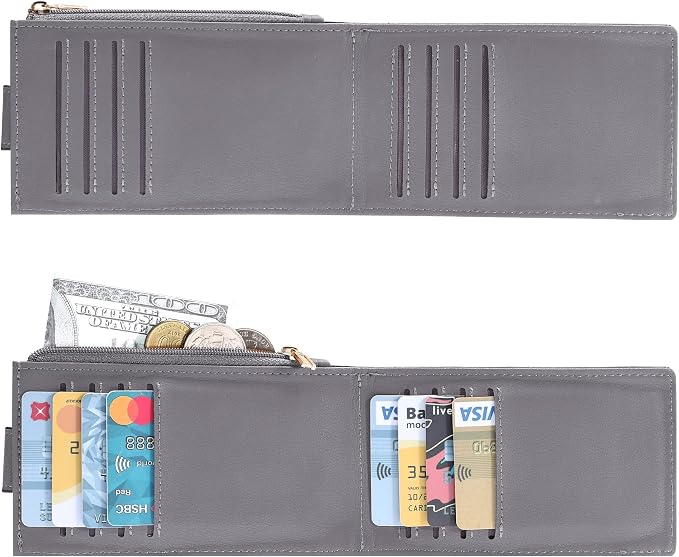 Chelmon Women's RFID Slim Card Holder Wallet | Thin Bifold Multi Card Case with Zipper Coin Pocket Purse for Women(Light Grey Smooth) - Image 5