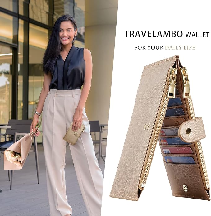 Travelambo RFID Wallet Women Large Size Bifold Multi Card Wallet Case with Zipper Pocke Credit Card Holder for Women - Image 5