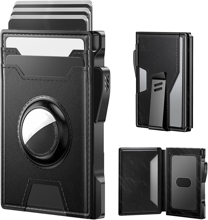 typecase AirTag Wallet for Men: Compatible with Apple AirTag (1st & 2nd Generation), RFID Blocking, Genuine Leather, Slim & Minimalist Design,13 Cards Capacitiy | ID Window | Money Clip (Black) by typecase