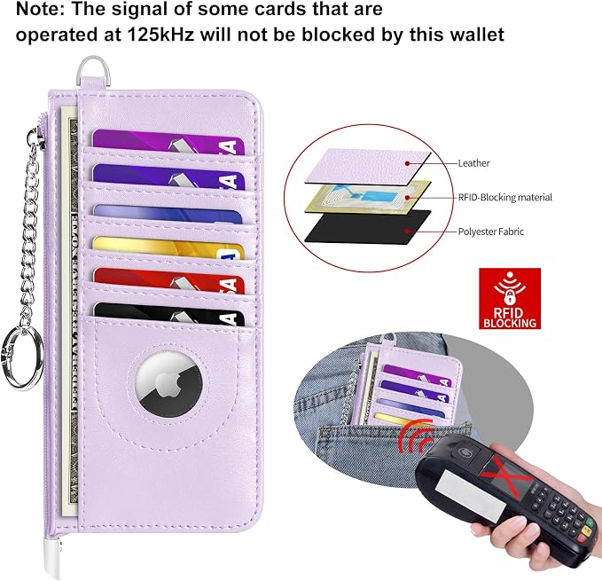 RFID Blocking Slim Credit Card Holder Wallet with Zipper Money Pocket & Keychain, Slim Airtag Wallet for Men Women - Image 8
