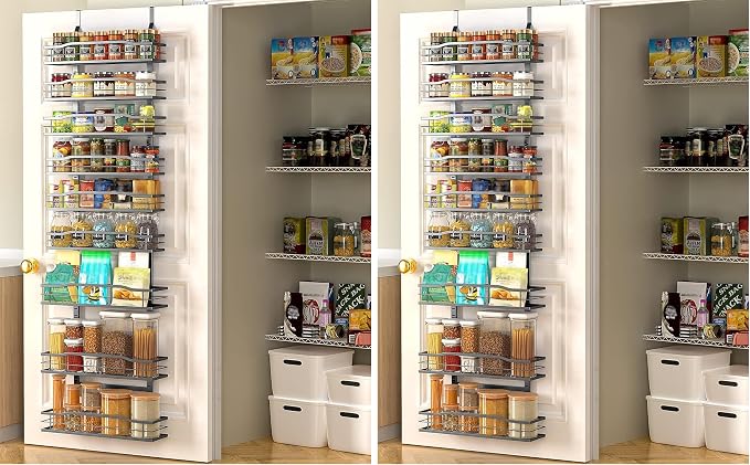 Moforoco 9-Tier Over The Door Pantry Organizer, Pantry Organization and Storage, Black Hanging Basket Wall Spice Rack Seasoning Shelves, Home & Kitchen Bedroom Bathroom House Essentials (Pack of 2) by MOFOROCO