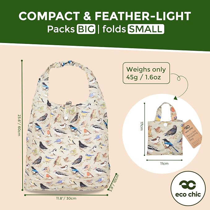 ECO CHIC Foldable Reusable Grocery Bags - Lightweight, Recycled & Reusable Shopping Bag - Waterproof Packable Tote - Image 4