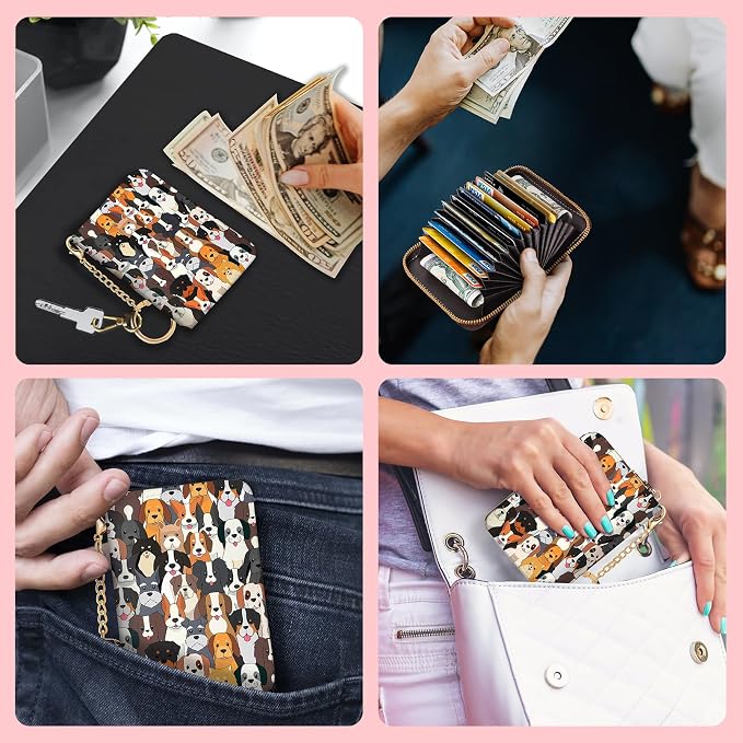 Blusabaca RFID Credit Card Holder Small Women Travel Wallet, Dog Puppy | Removable Keychain, Case with Zipper, Vegan PU Leather, Cash Coin Pocket, Business Accordion Purse, Ladies Female Gift - Image 3