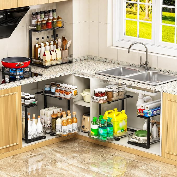 ARSTPEOE 2 Pack Double Sliding Under Sink Organizers and Storage,Two Tier Bathroom Storage and organization,Under Cabinet Organizer, Clear - Image 6