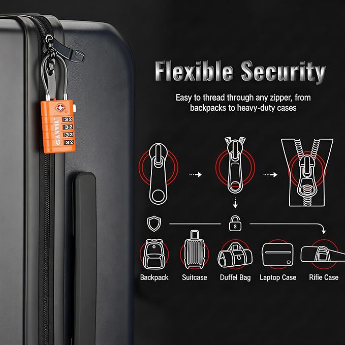 ANVIL TSA Approved Luggage Locks with Search Alert Indicator, 4-Digit Combination Suitcase Lock, Advanced TSA008 Core Heavy Duty Anti-Theft Travel Lock for Double Zippers, Backpacks - Image 4