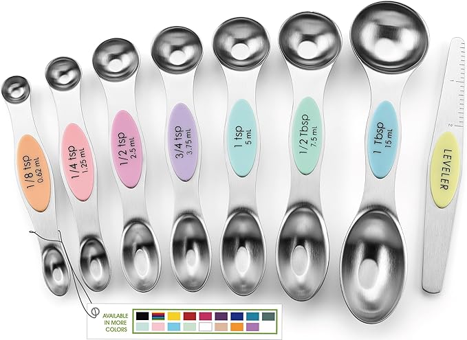 Spring Chef Stainless Steel Magnetic Measuring Spoons Set of 8, Pastel | Dual Sided Metal Teaspoon & Tablespoon Measuring Spoons with Leveler for Dry & Liquid Ingredients, Fits in Kitchen Spice Jars by SpringChef