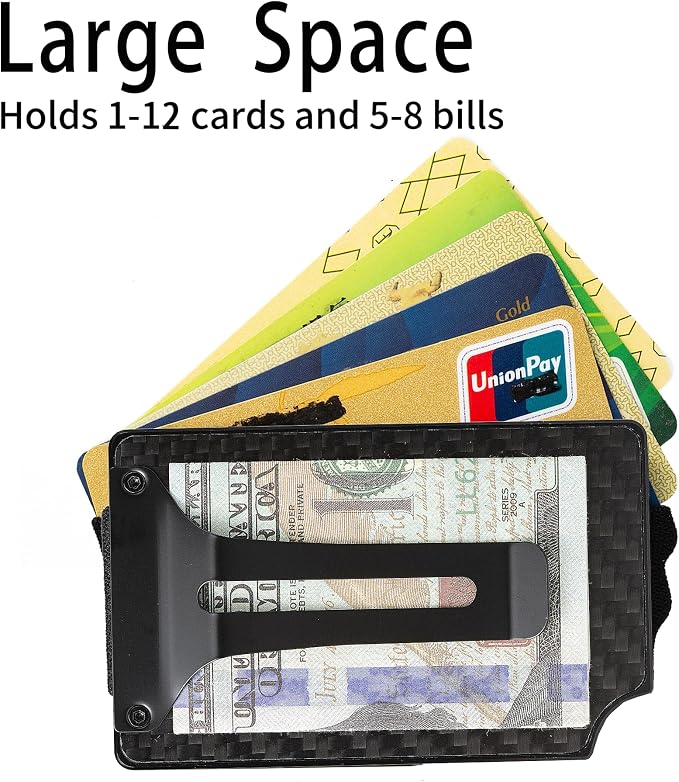 Minimalist Wallet for Men, Slim Metal RFID Blocking Wallet Credit Card Holder Money Clip & Cash Strap, Scratch-Resistant Holds 15 Cards,Ideal Gift for Men | Carbon Fiber - Image 2