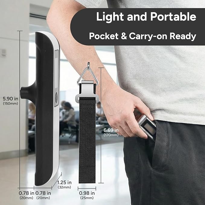 travel inspira Luggage Scale, Portable Digital Hanging Baggage Scale for Travel, Suitcase Weight Scale with Rubber Paint, 110 Pounds, Battery Included - Image 7