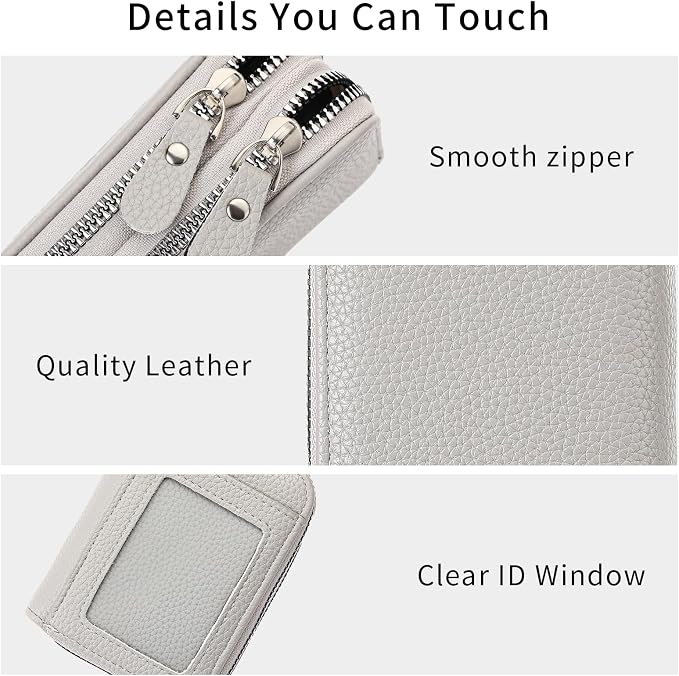 RNIEGA Credit Card Holder Wallet RFID Blocking Leather Small Wallet for Women Double Zipper Wallet with ID Window - Image 4
