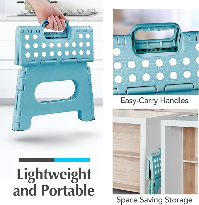 Handy Laundry Folding Step Stool 9 Inch, Teal, Non-Slip Holds 300 lbs | 9 Inch, Teal, Foldable Collapsible Step Stool, Non-Slip, Holds 300 lbs, Kitchen Bathroom Bedroom, Adults - Image 6