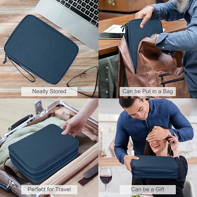 FYY Electronic Organizer, Travel Tech Pouch Bag, Extra Large, Navy | Wrist Strap, Waterproof, Double Layers Electronics Travel Case for iPad, Cord, Laptop Charger, Daily and Business Trips Use - Image 7