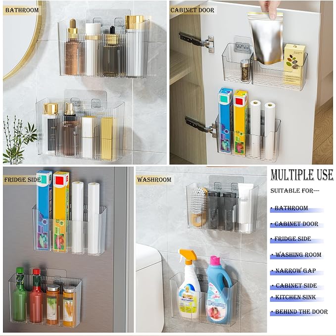 Lae Nuvole Cabinet Door Storage 2-Pack, Clear Adhesive Organizer for Wall | 2.75" Depth, 3 Adjustable Dividers, No-Drill Mount, Renter Friendly, BPA-Free, Holds 15 lbs, for Narrow Space - Image 7