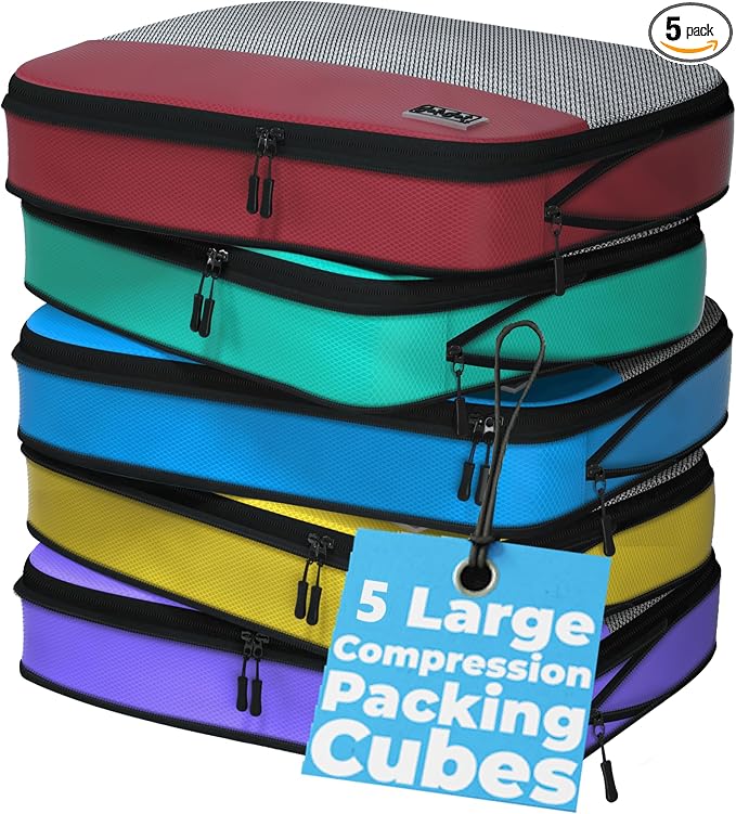 Large Packing Cubes for Travel - 5pc Packing Cubes for Suitcases - Lightweight Luggage Organizer Bags (Compression) by DotDot