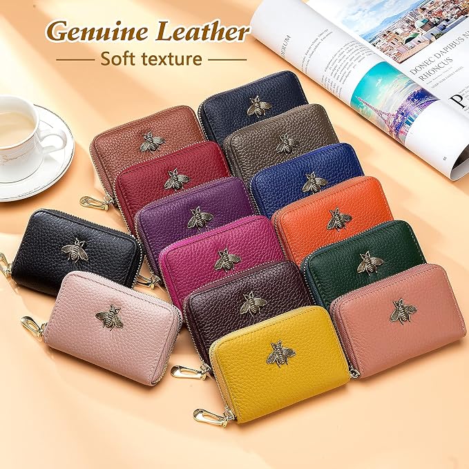 imeetu RFID Credit Card Holder, Small Card Wallet Women, Leather Card Case | Genuine Leather Women's Card & id Cases, Change Coin Purse with Zipper Keychain id Window, 20 Colors & 3 Styles, Daily, Gifts - Image 9