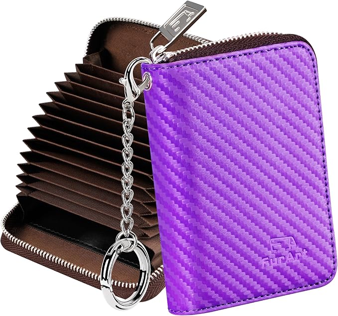 FurArt Zipper Wallet Women RFID Credit Card Holder keychain Wallet | ID Window RFID Blocking Compact Small business 15/16 slots by FurArt