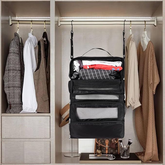 Olosar Suitcase Organizer, Travel Luggage Organizer Portable Hanging Travel Shelves Collapsible Hanging Packing Cubes for Carry on Suitcase - Image 7