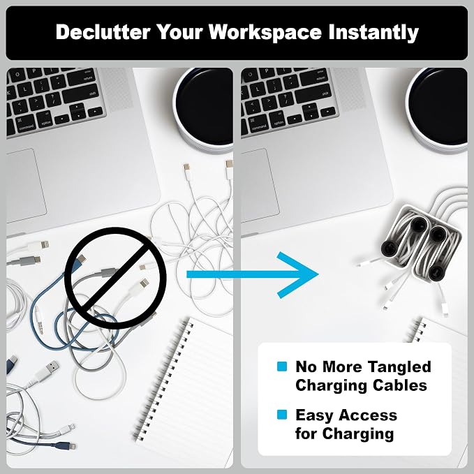 Cable Organizer with Multiple Compartments, Secure Cable Ends, Prevent Tangling, Tidy Workspace, Charging Solution, Desk Organizer Cord Management, White Plastic - Image 6