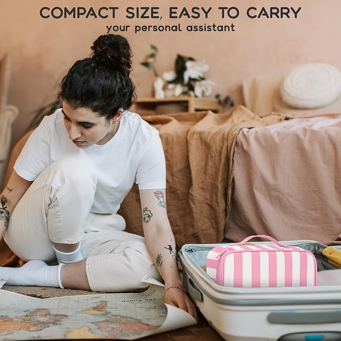 Relavel Travel Makeup Bag, Small Cosmetic Bag with Brush Compartment | Portable Makeup Pouch for Women, Double Layer Makeup Organizer Bag Cute Toiletry Bag, Wide Strip - Image 7