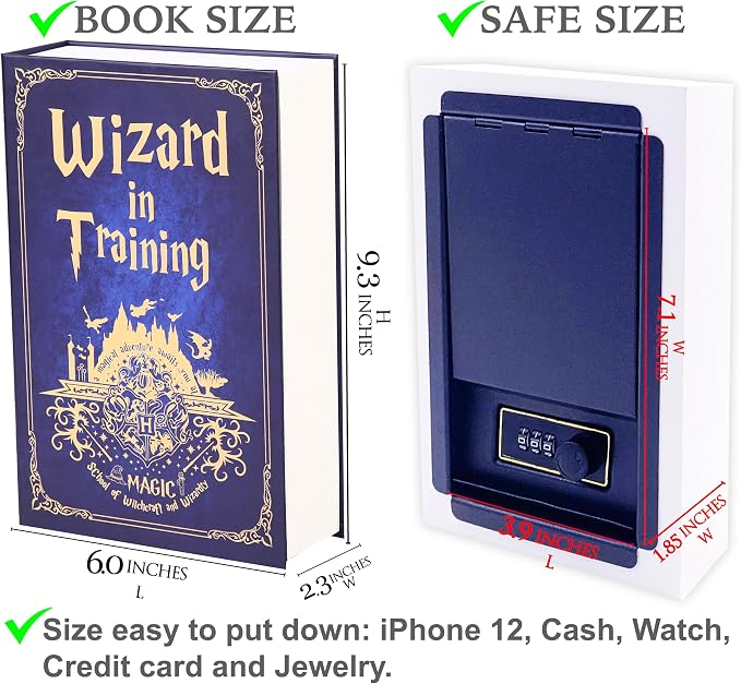 Wizard Book Safe with Real Pages, Hollow Book Box Hidden Storage with 3-Digit Combination Lock, Decorative Secret Diversion Safe, Money Hiding Box for Cash Savings, 9.3"x6.0"x2.3" - Image 8
