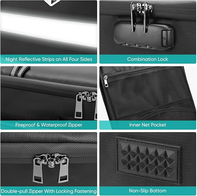 BALEINE Fireproof Document Box with Lock, Portable Fireproof Document Bag Waterproof Fire Proof File Boxes for Documents, File Organizer Box for Important Paperwork (Sliver, 16''x12.5''x11.5'') - Image 2