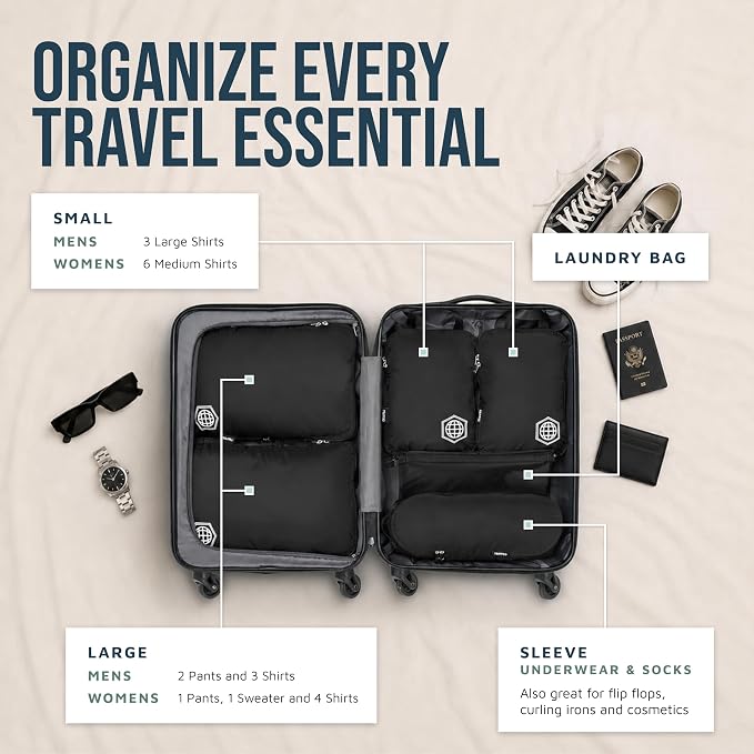 TRIPPED Travel Gear Compression Packing Cubes for Carry-On Travel 6-Pack | Ultralight Ripstop Packing Cubes with Compression Zippers for Organized Carry-On Luggage, Backpack, and Travel Packing - Image 2