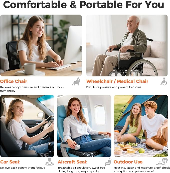 Upgrade Airplane Seat Cushion with No External Air Pump, Travel Cushion for Long Flights, Portable Wheelchair Cushions, Adjustable Air Cushion with Non-Skid Bottom Relief Discomfort in Coccyx - Image 7