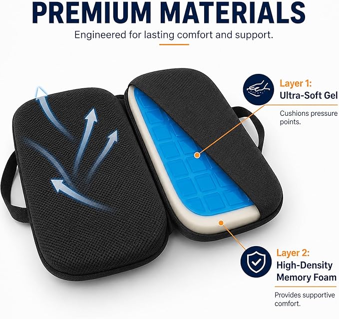 3 in 1 Foldable Gel Seat Cushion Featured with Memory Foam Breathable Seat Cushion for Pressure Relief (Size: 18.5“ x 15" x 2"，Black Mesh) - Image 7