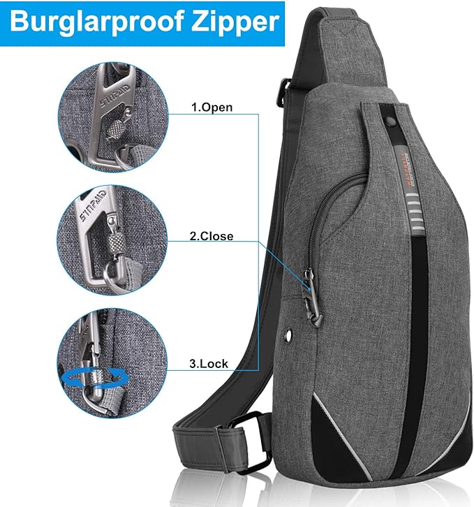 WATERFLY Small Crossbody Sling Backpack Anti Theft Backpack for Traveling Chest Bags for Men&Women Multipurpose Casual Daypack Hiking Shoulder Bag (Gray) - Image 2
