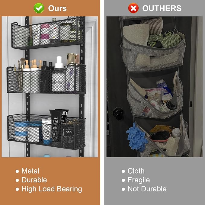VyGrow Over The Door Organizer, 8-tier Metal Door Organizer Hanging with Adjustable Baskets, Behind The Door Storage for Bedroom Closet Bathroom Pantry Cabinet Kitchen, Black - Image 5