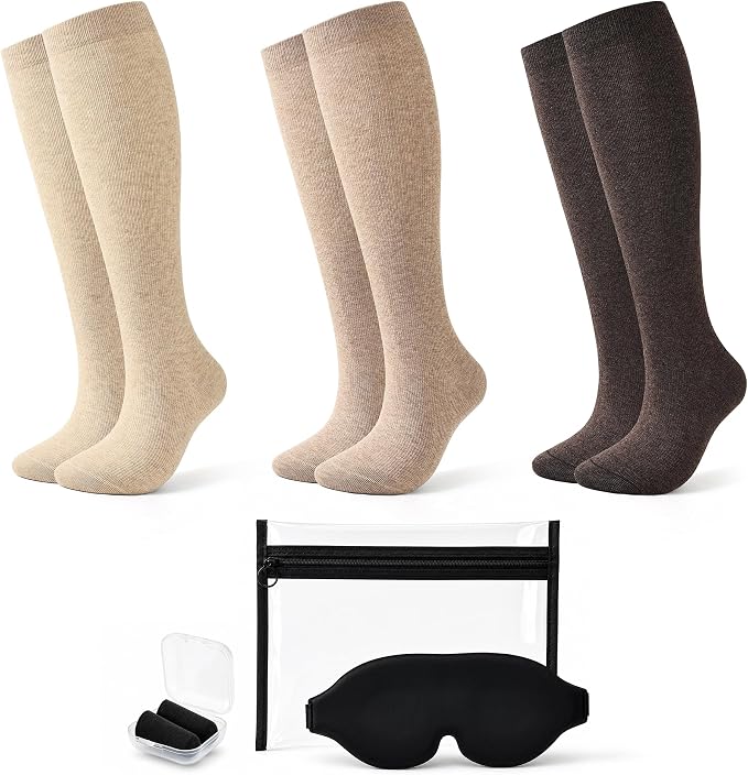 Jeasona Cotton Compression Socks for Flying Women Men 15–20 mmHg 3 Pairs Circulation Support Socks for Pregnancy Nurse by Jeasona