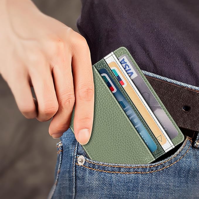FINTIE Slim Minimalist Front Pocket Wallet RFID Blocking Credit Card Holder | Card Cases with ID Window for Men Women, gradient green - Image 4