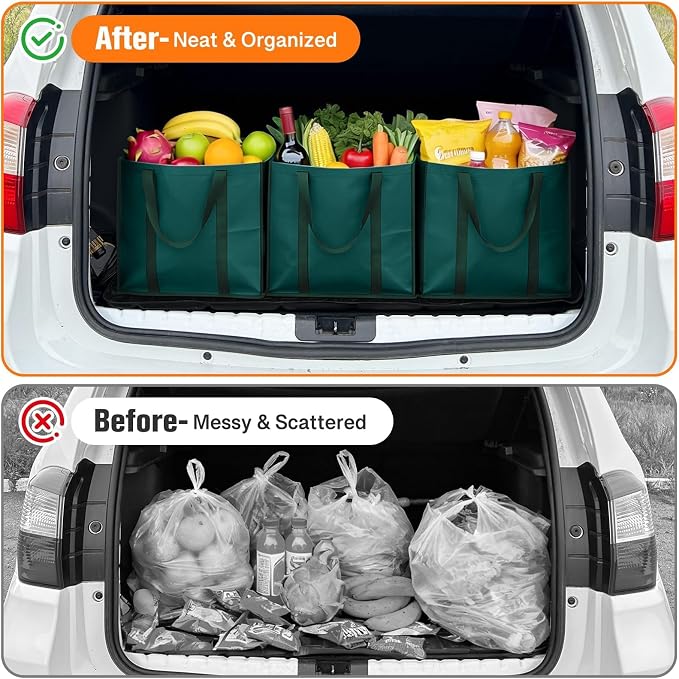 WISELIFE Reusable Grocery Bags, Foldable, Lasting Use, 35L, 4 Pack, Green | Large Shopping Bags with Reinforced Stitching, Water-Resistant Grocery Totes for Kitchen, Market, Car Trunk, Picnic - Image 7