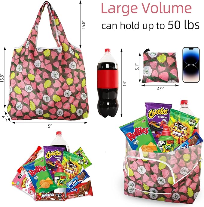 6 Pack Reusable Grocery Bags Heavy Duty with Handles, Reusable Shopping Bags for Women, Foldable, Washable for Store, Travel - Image 4