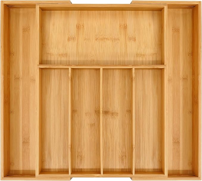 VaeFae Bamboo Drawer Organizer, Large, Natural | Expandable Silverware Organizer, Kitchen Utensil Storage, Wooden Cutlery Tray with Dividers, Fork and Spoon Holder by VaeFaeDirect