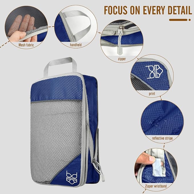 8 Set Compression Packing Cubes for Travel, Expandable Luggage Organizer with Shoe Bag & Laundry Bag - Lightweight Suitcase & Backpack Travel Essentials (Navy Blue) - Image 4