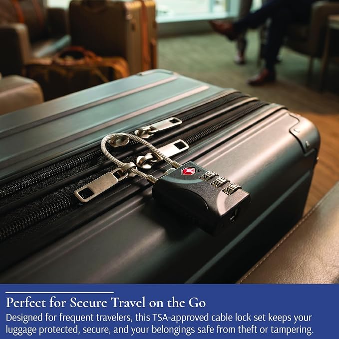 Brookstone Cable Luggage Locks, 2 Pack, TSA Approved, Resettable | 3-Digit Combination Lets You Set Your Own Code, Slim Design Threads Through Zippers or Straps, Great for Bags - Image 6