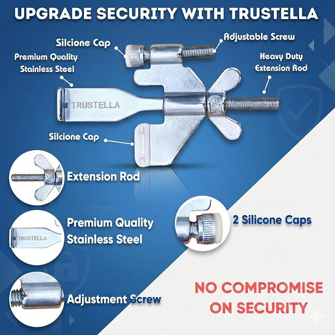 Original Trustella Heavy-Duty Portable Door Lock with Stainless Steel Build. Perfect for Home, Travel, Hotels, and Apartments for Inward-Opening Doors with a 2 mm Gap. (Silver/Black) - Image 4