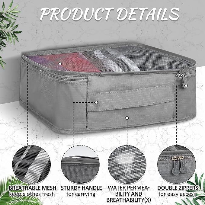 Silkfly 12 Pcs Packing Cubes for Suitcase Travel Luggage Bags Bulk Mesh Organizer Set for Hiking Camping Backpacking Clothes Accessories (Gray,XL, L, M Size) - Image 3
