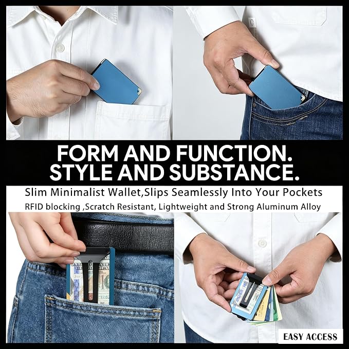 Slim Wallet for Men,RFID Blocking Minimalist Metal Wallet, Money Clip/Cash Holder, Front Pocket Aluminum Credit Card Holder, Ideal Gift for Men,Matt Dark Blue - Image 5