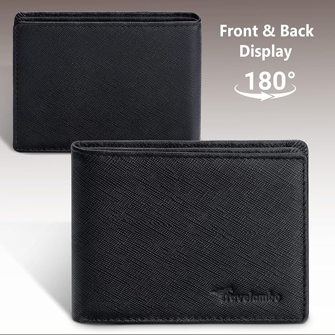 Travelambo Leather Wallet for Men, Slim Minimalist RFID Credit Card Holder | Mens Thin Bifold Pocket Wallet, Gift for Father, Crosshatch Black - Image 6