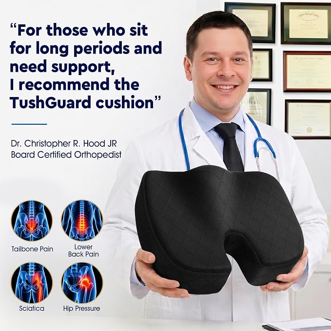 Seat Cushion, Memory Foam Office Chair Cushion - Black, Large | for Car Seat, Airplane, Desk Chair - Sciatica & Hip & Coccyx Pain Relief Cushion for Long Sitting Office Workers, Car Drivers - Image 5