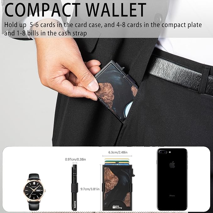 Slim Card Holder Wallet for Men, Minimalist RFID Blocking Pop Up Wallet, Smart Metal Business Card Case Holds 12 Cards, Money Clip, Front Pocket Wallet, Gifts for Men - Image 6