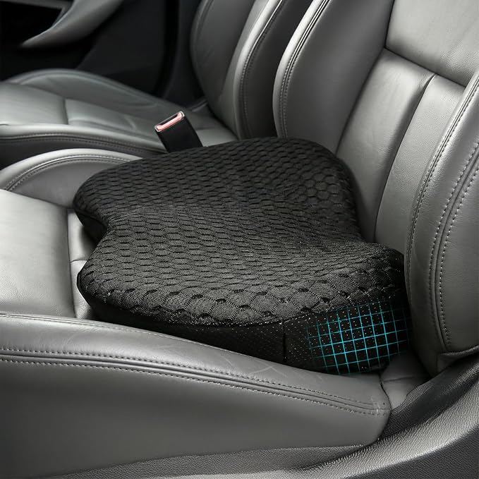 Livtribe Car Seat Cushion - Memory Foam Seat Pad for Sciatica & Lower Back Pain Relief - Driving Cushion with Breathable Mesh Cover - Road Trip Essentials for Drivers (3D Black) by Livtribe