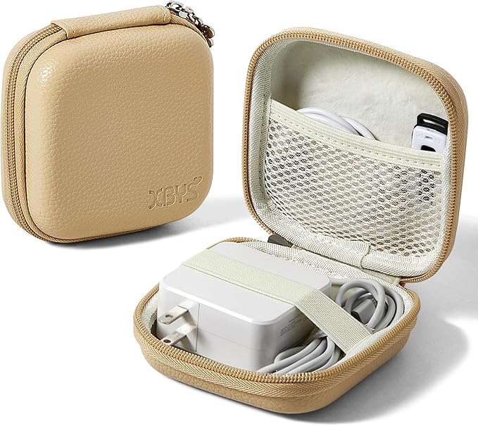 Portable Charger Case, Tech Pouch Travel Organizer, M, Light Khaki | Hard Shell Electronic Storage for MacBook Power Adapter, Charging Cords, USB Drives, Power Bank Laptop Accessories by Linpr