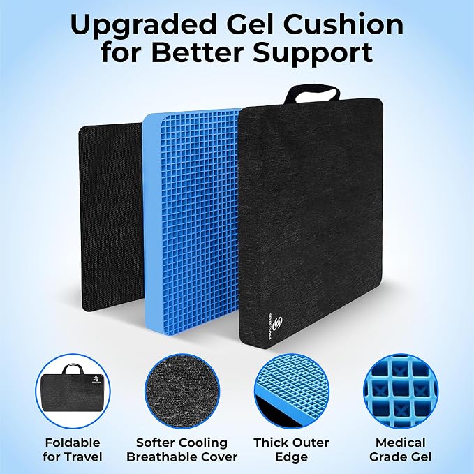 Gel Seat Cushion for Long Sitting, Pressure Relief for Sciatica, Tailbone, Coccyx & Back Pain, Office Chair, Wheelchair, Car & Truck – Travel with Handles Blue Gel - Image 6
